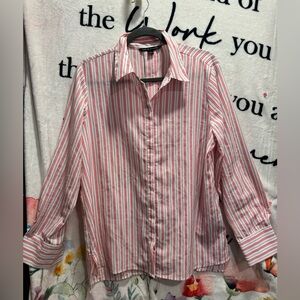 Zac & Rachel’s Black-White-Red Striped Button Down Long Sleeve Blouse Size L